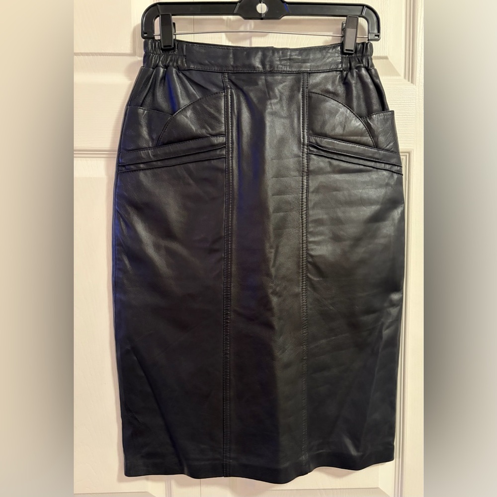 Vintage Excelled Real Leather Pencil Skirt Black size 6